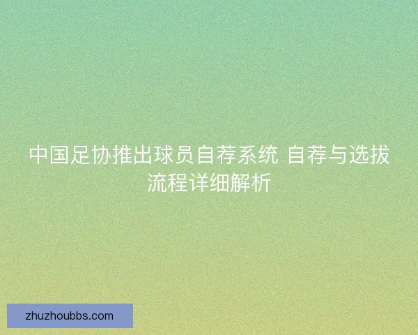 中国足协推出球员自荐系统 自荐与选拔流程详细解析